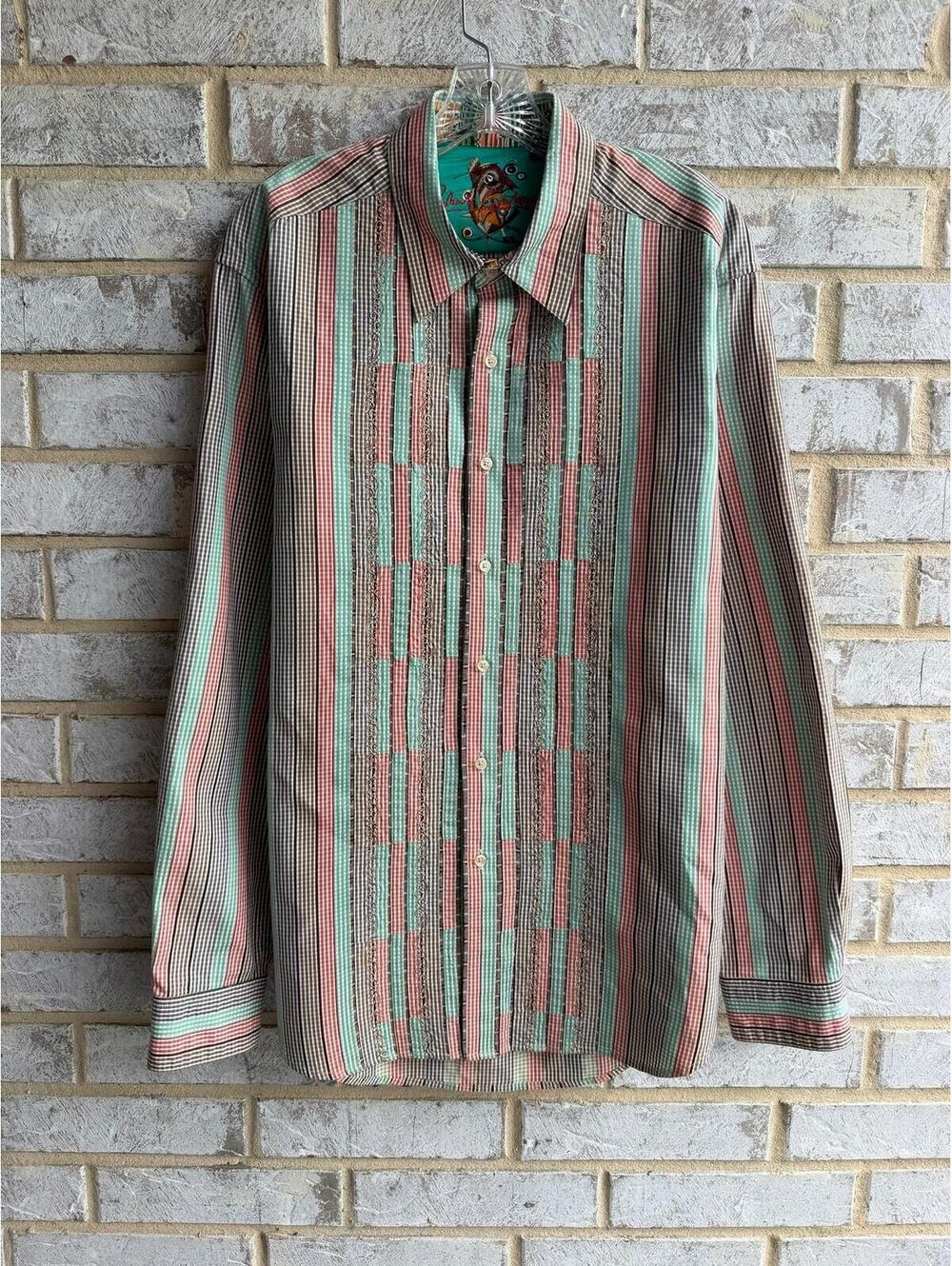 Robert Graham Long Sleeve Embroidered Button Up Multicolor Striped Shirt Size L
